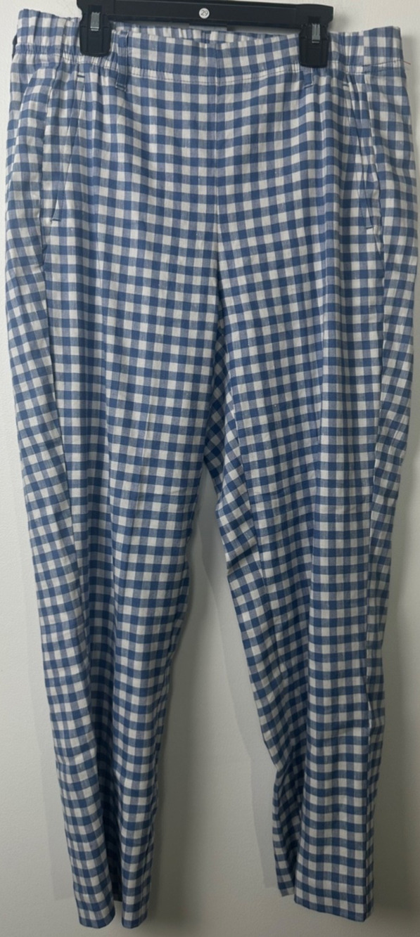 J.JILL S. $89 Linen Stretch Blue White Gingham Check Casual Pants Crop Beach A19